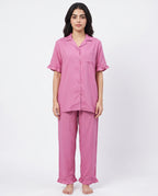 Sajiero Half Sleeves PJ Set Linen Comfort Pink