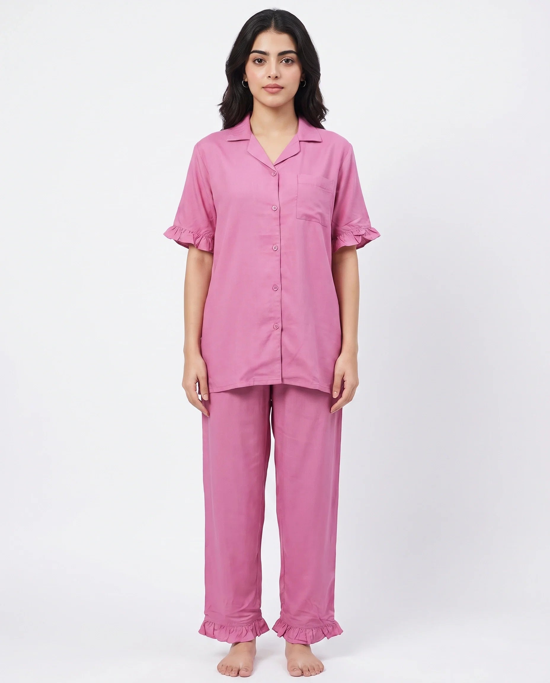 Sajiero Half Sleeves PJ Set Linen Comfort Pink