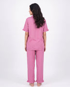 Sajiero Half Sleeves PJ Set Linen Comfort Pink