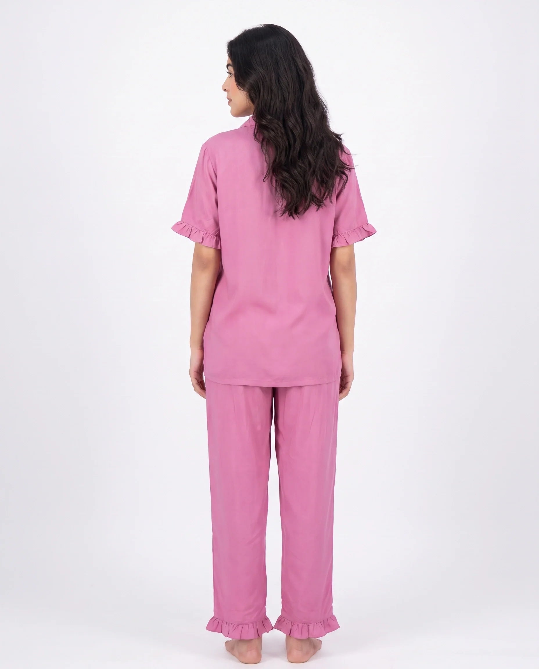 Sajiero Half Sleeves PJ Set Linen Comfort Pink