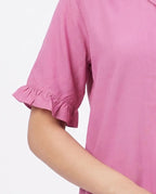 Sajiero Half Sleeves PJ Set Linen Comfort Pink