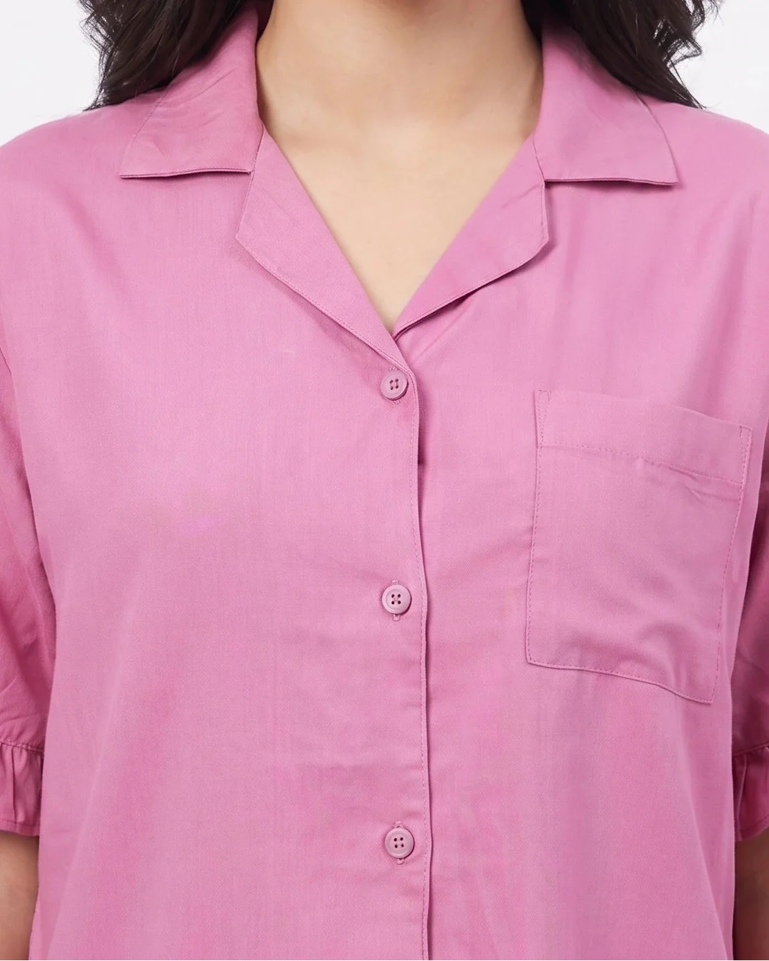 Sajiero Half Sleeves PJ Set Linen Comfort Pink