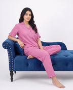 Sajiero Half Sleeves PJ Set Linen Comfort Pink