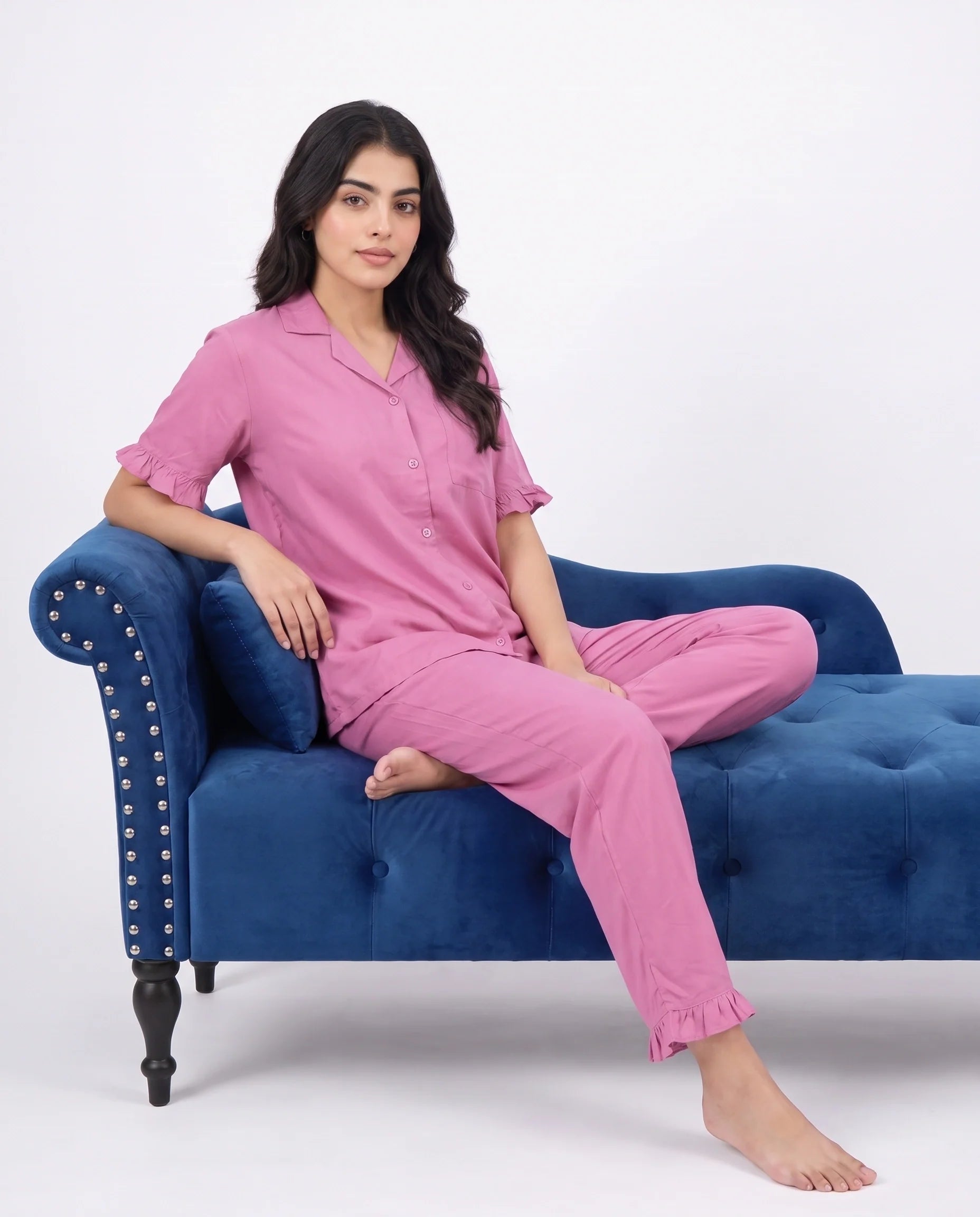 Sajiero Half Sleeves PJ Set Linen Comfort Pink