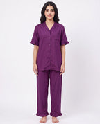 Sajiero Half Sleeves PJ Set Linen Comfort Purple