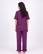 Sajiero Half Sleeves PJ Set Linen Comfort Purple