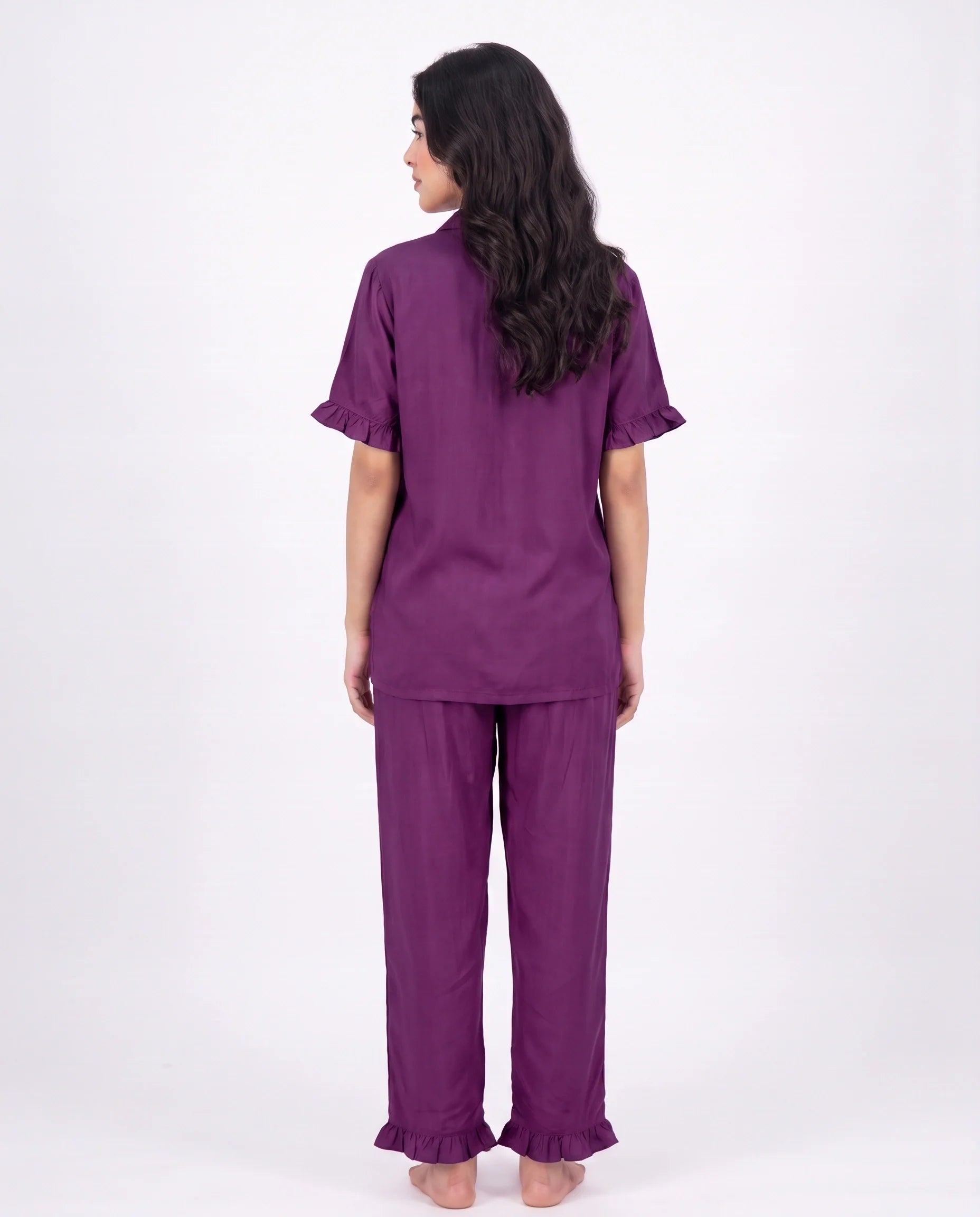 Sajiero Half Sleeves PJ Set Linen Comfort Purple
