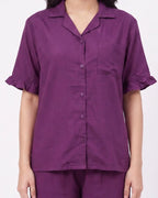 Sajiero Half Sleeves PJ Set Linen Comfort Purple