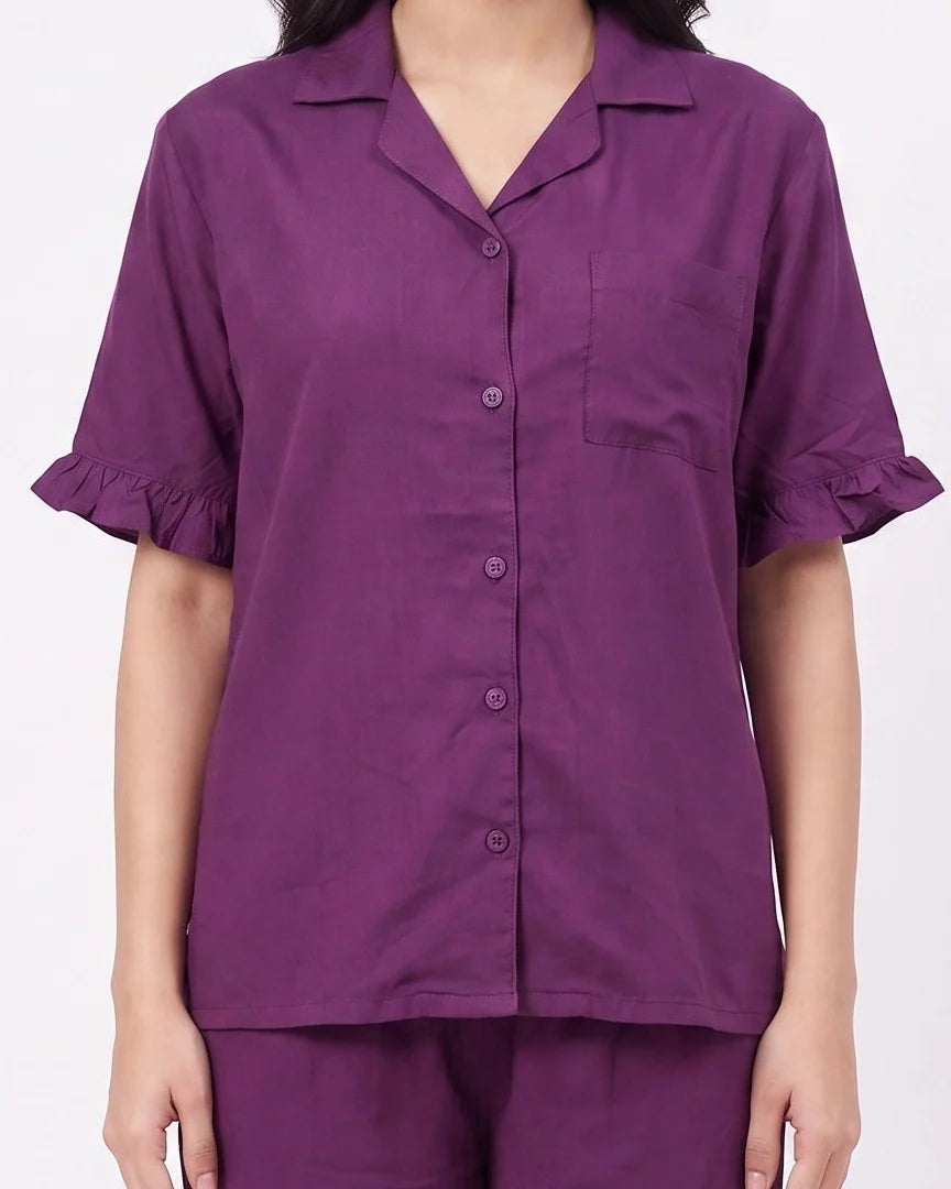 Sajiero Half Sleeves PJ Set Linen Comfort Purple