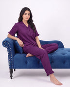Sajiero Half Sleeves PJ Set Linen Comfort Purple