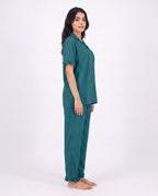 Sajiero Half Sleeves PJ Set Linen Comfort Sea Green