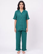 Sajiero Half Sleeves PJ Set Linen Comfort Sea Green