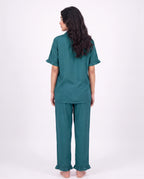 Sajiero Half Sleeves PJ Set Linen Comfort Sea Green