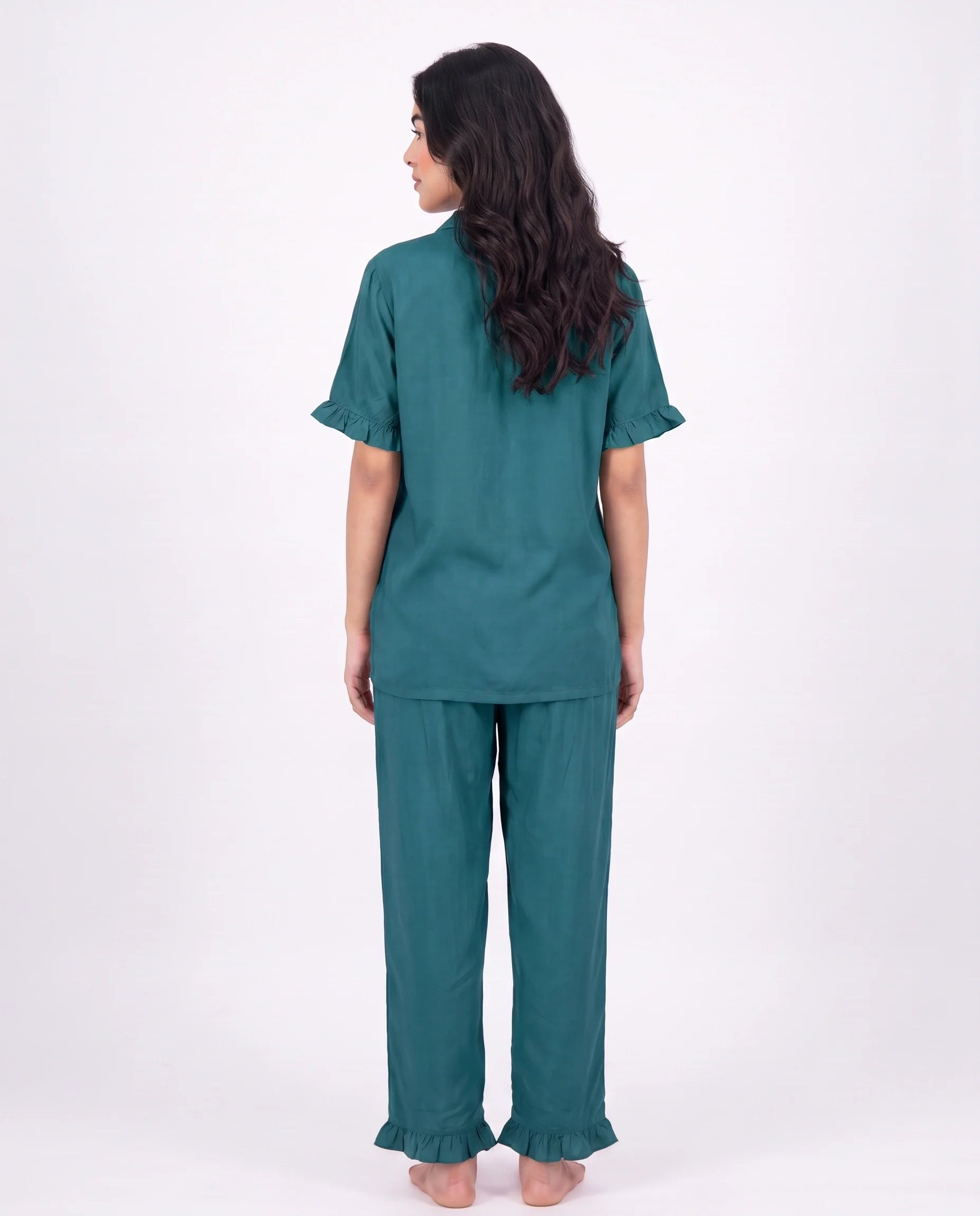 Sajiero Half Sleeves PJ Set Linen Comfort Sea Green