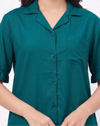 Sajiero Half Sleeves PJ Set Linen Comfort Sea Green