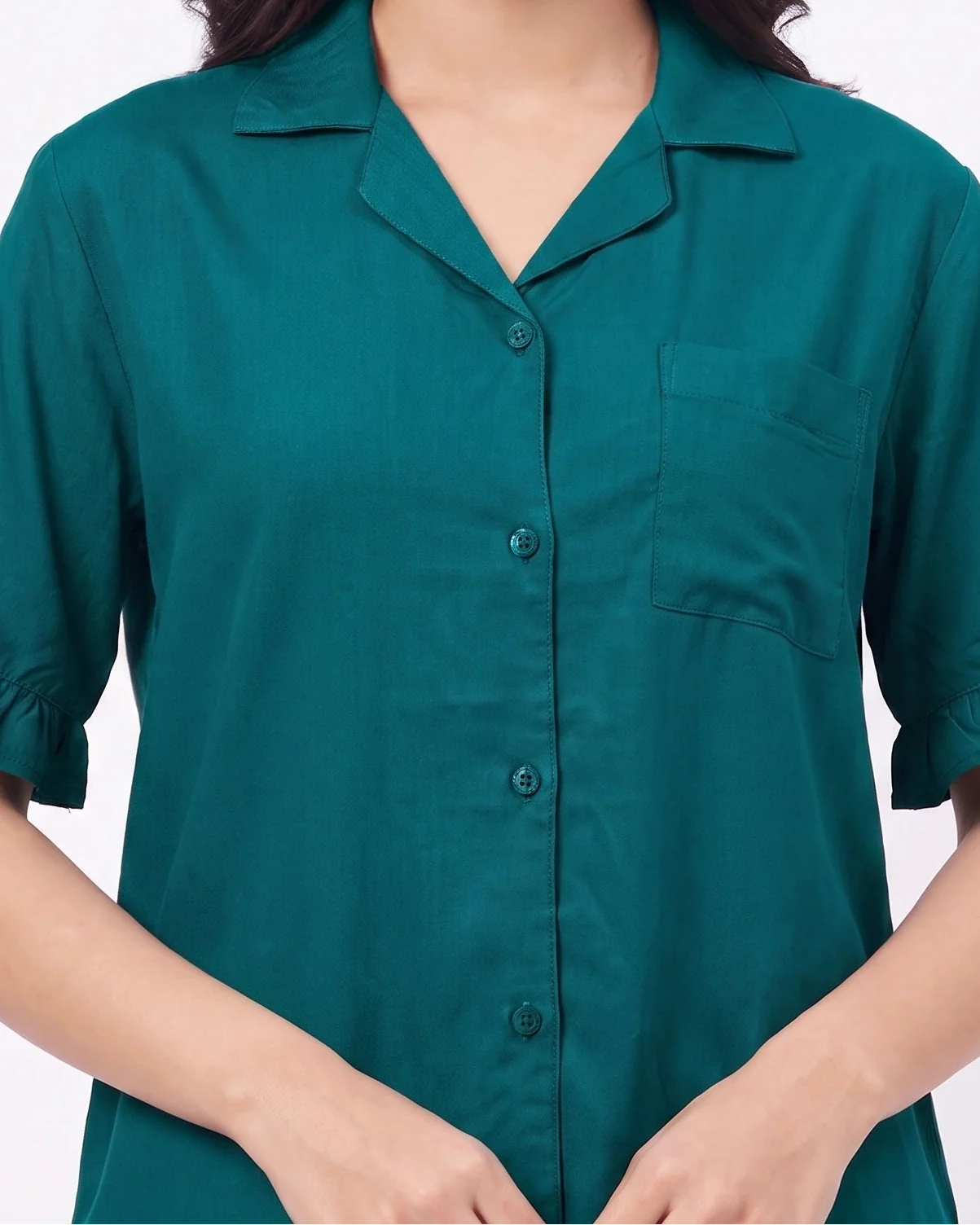 Sajiero Half Sleeves PJ Set Linen Comfort Sea Green