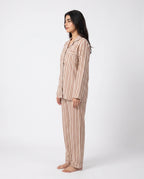 Sajiero Linen PJ Set Mocha Stripes