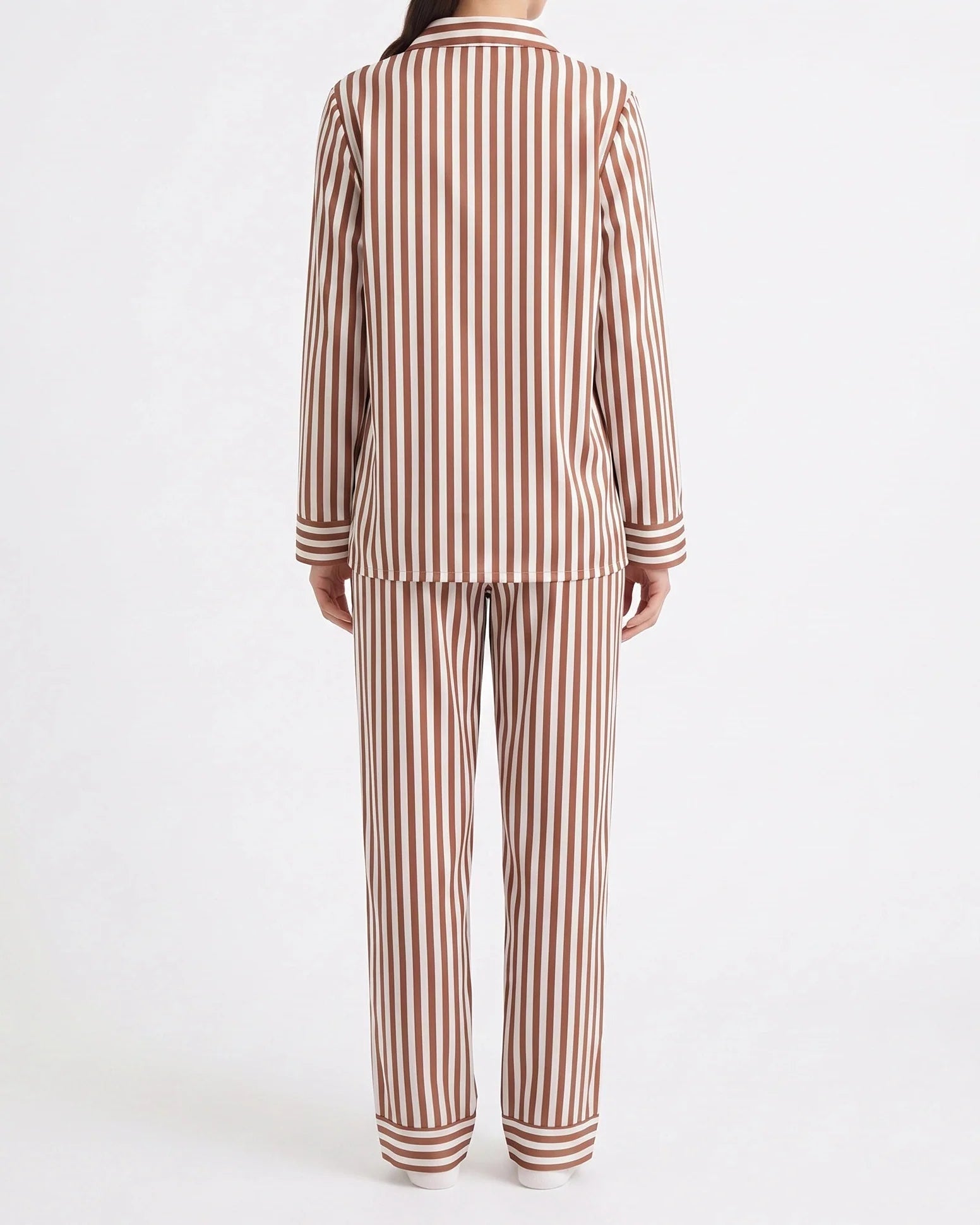 Sajiero Linen PJ Set Mocha Stripes