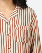 Sajiero Linen PJ Set Mocha Stripes