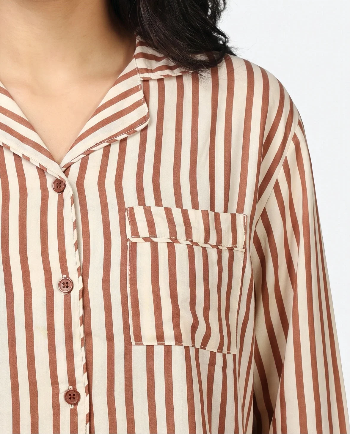 Sajiero Linen PJ Set Mocha Stripes