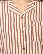 Sajiero Linen PJ Set Mocha Stripes