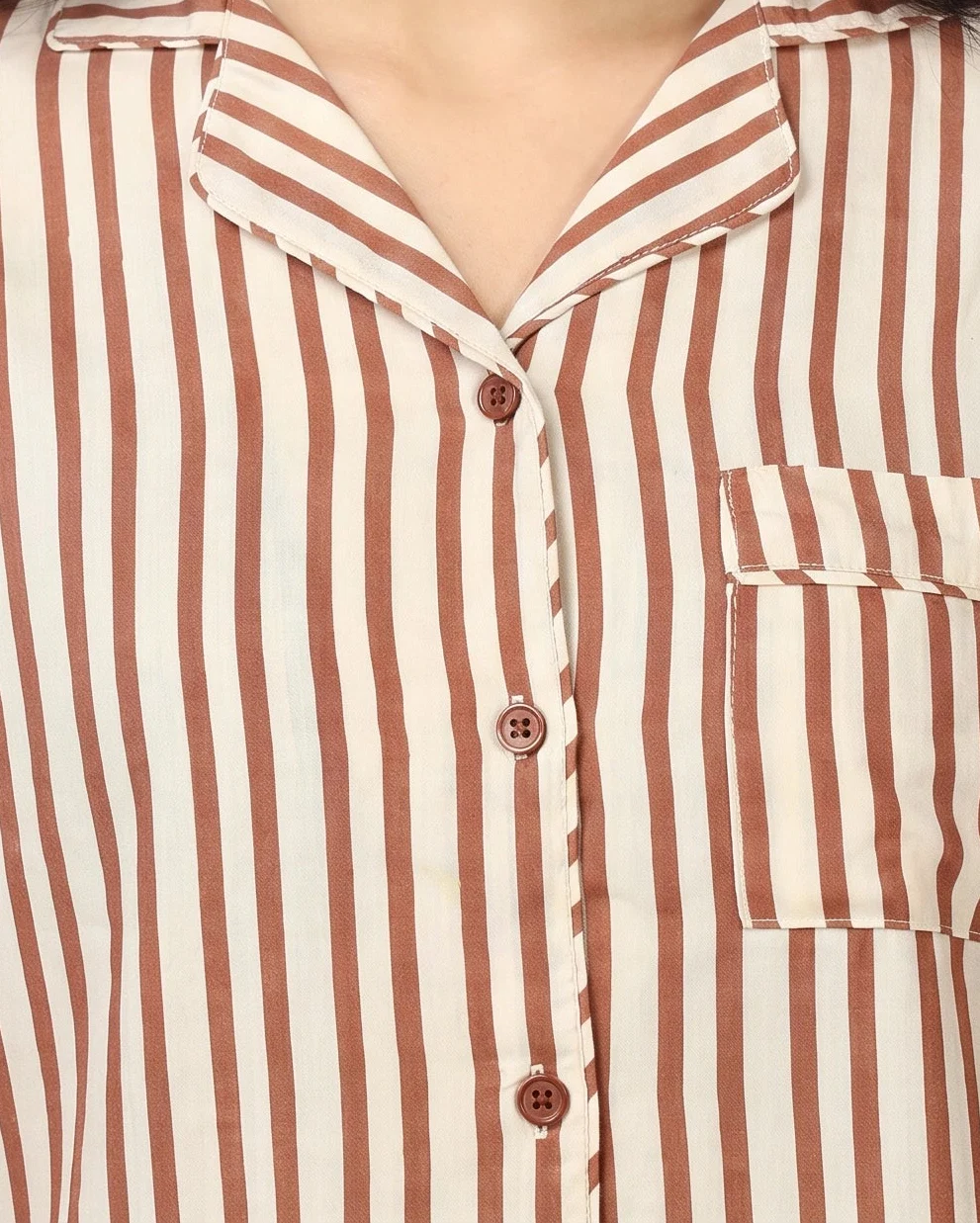 Sajiero Linen PJ Set Mocha Stripes