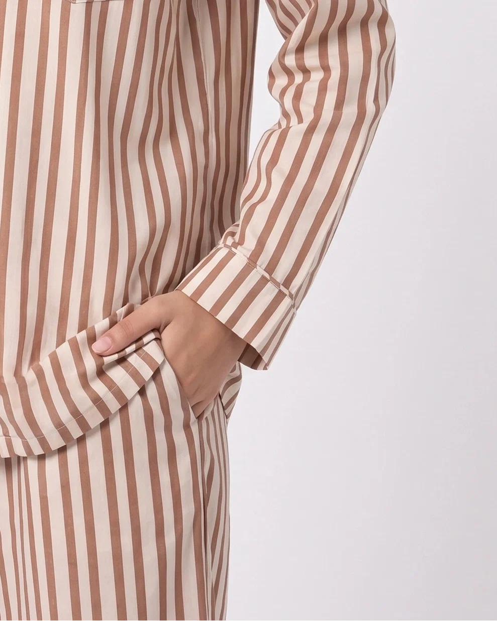 Sajiero Linen PJ Set Mocha Stripes