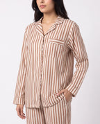 Sajiero Linen PJ Set Mocha Stripes
