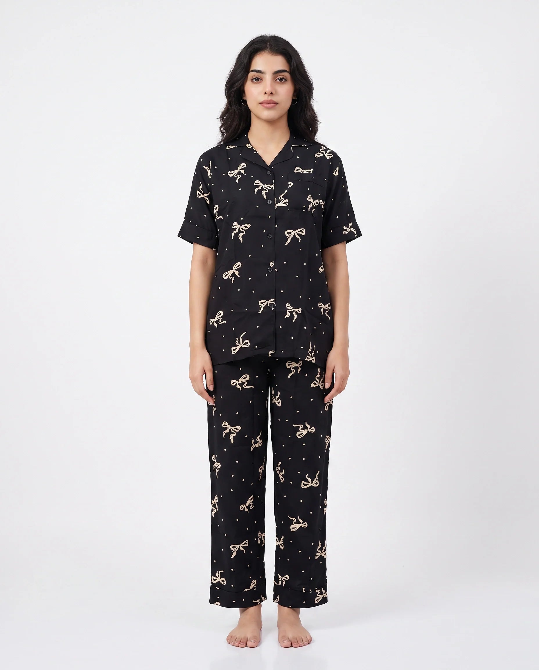 Sajiero Linen PJ Set Golden Bow