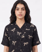 Sajiero Linen PJ Set Golden Bow