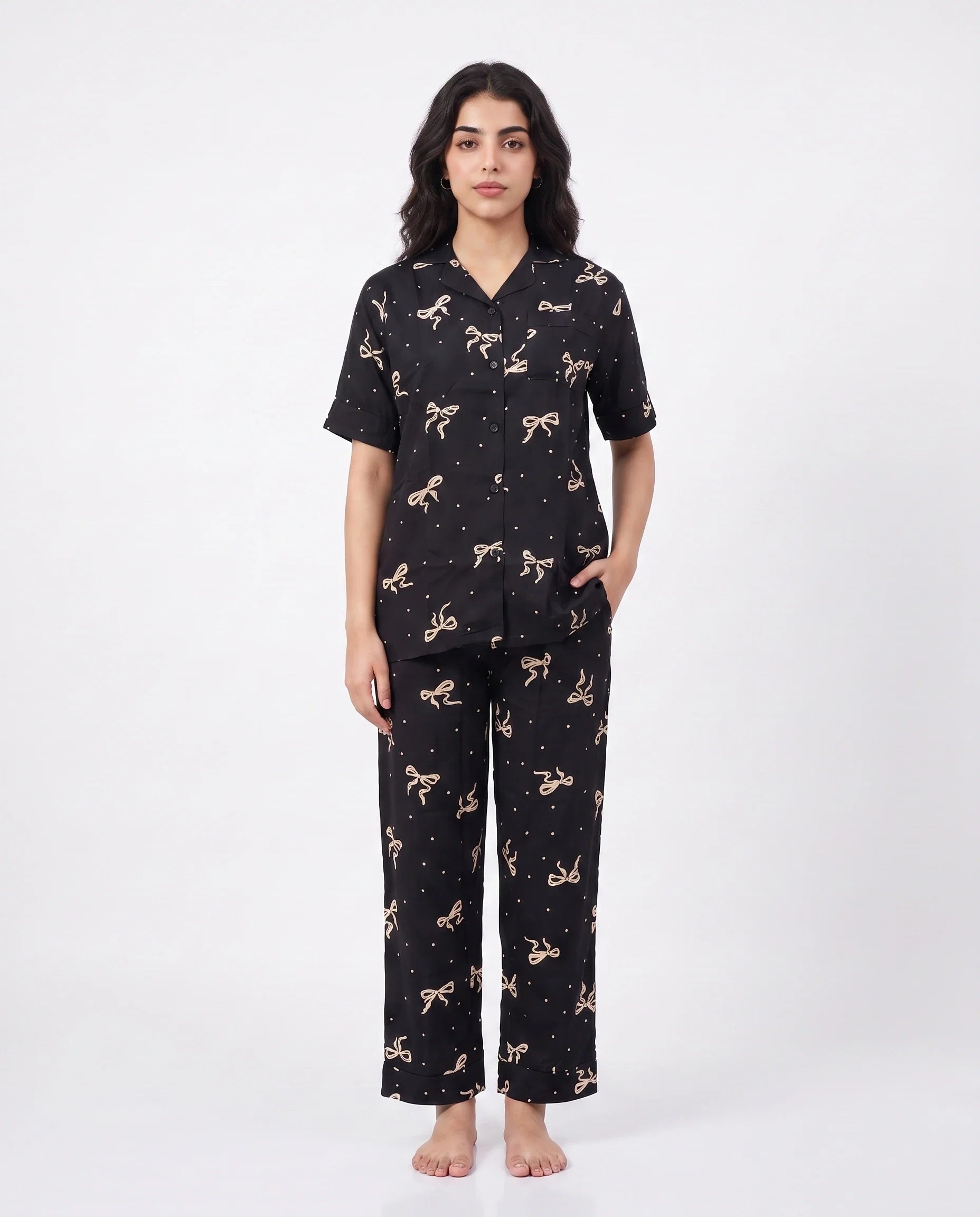 Sajiero Linen PJ Set Golden Bow
