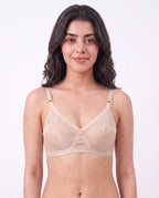 Sajiero Embroidered Weave Non Padded Wireless Bra