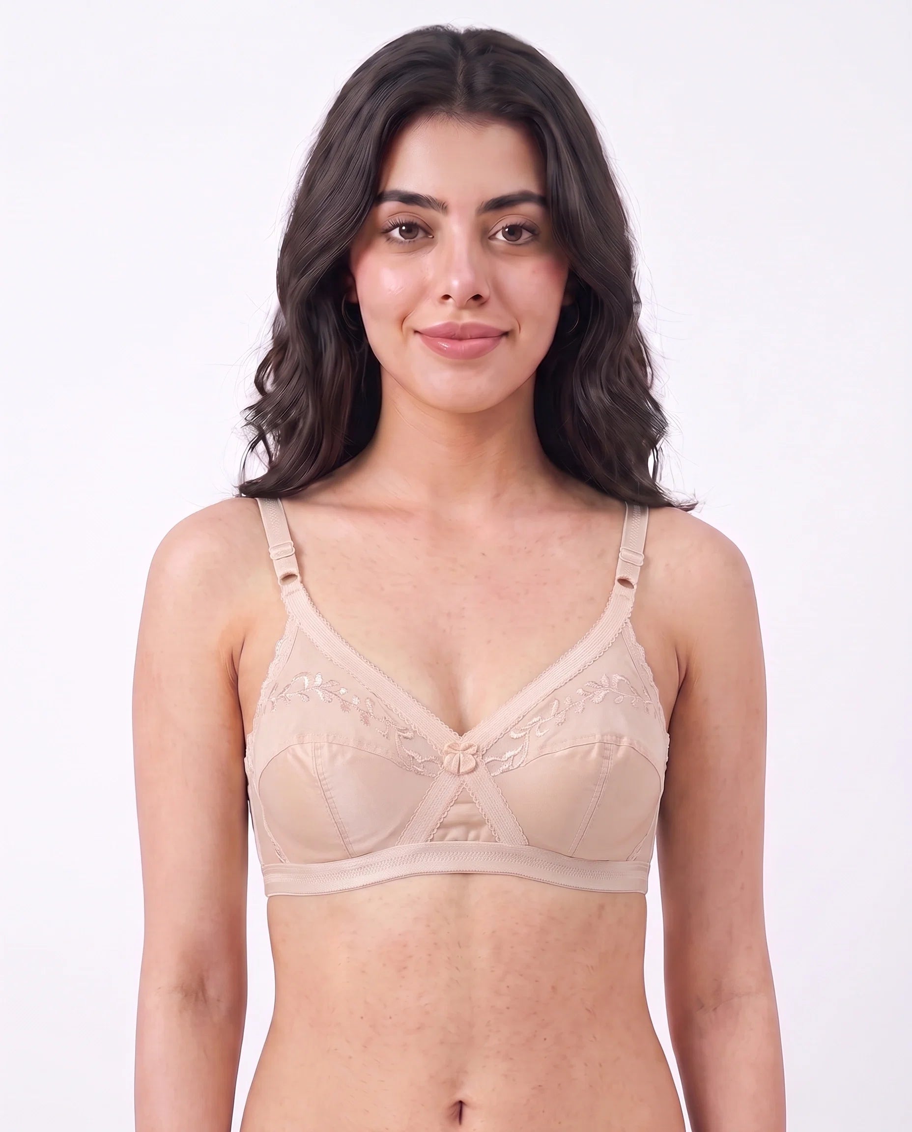 Sajiero Embroidered Weave Non Padded Wireless Bra