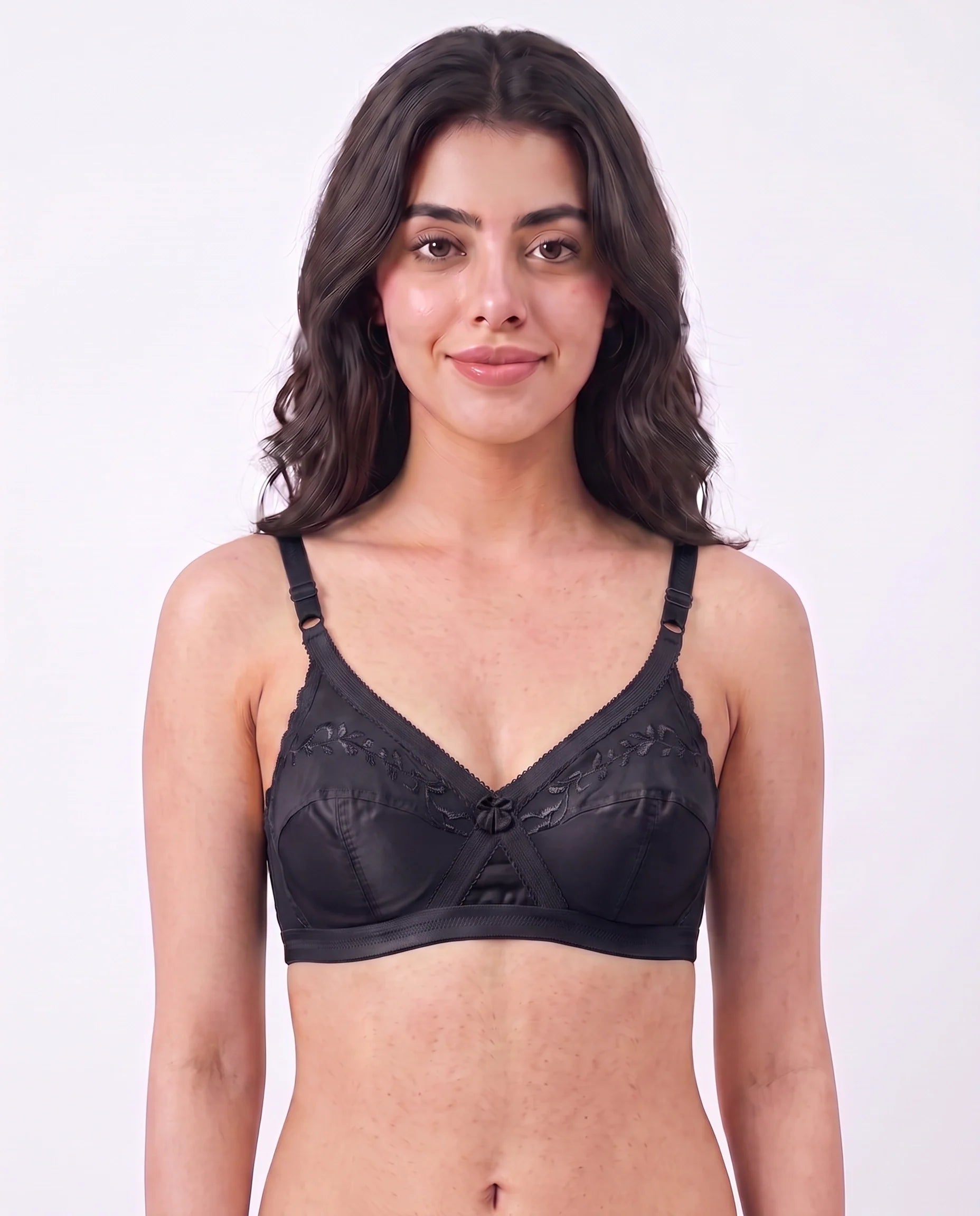 Sajiero Embroidered Weave Non Padded Wireless Bra