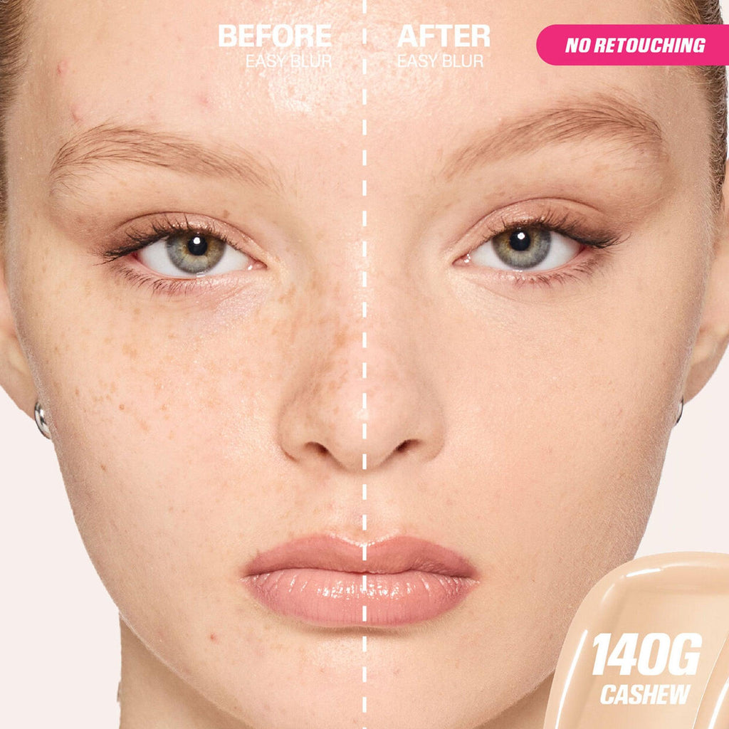 Huda Beauty Easy Blur Natural Airbrush Foundation 140G Cashew 30ml before and after