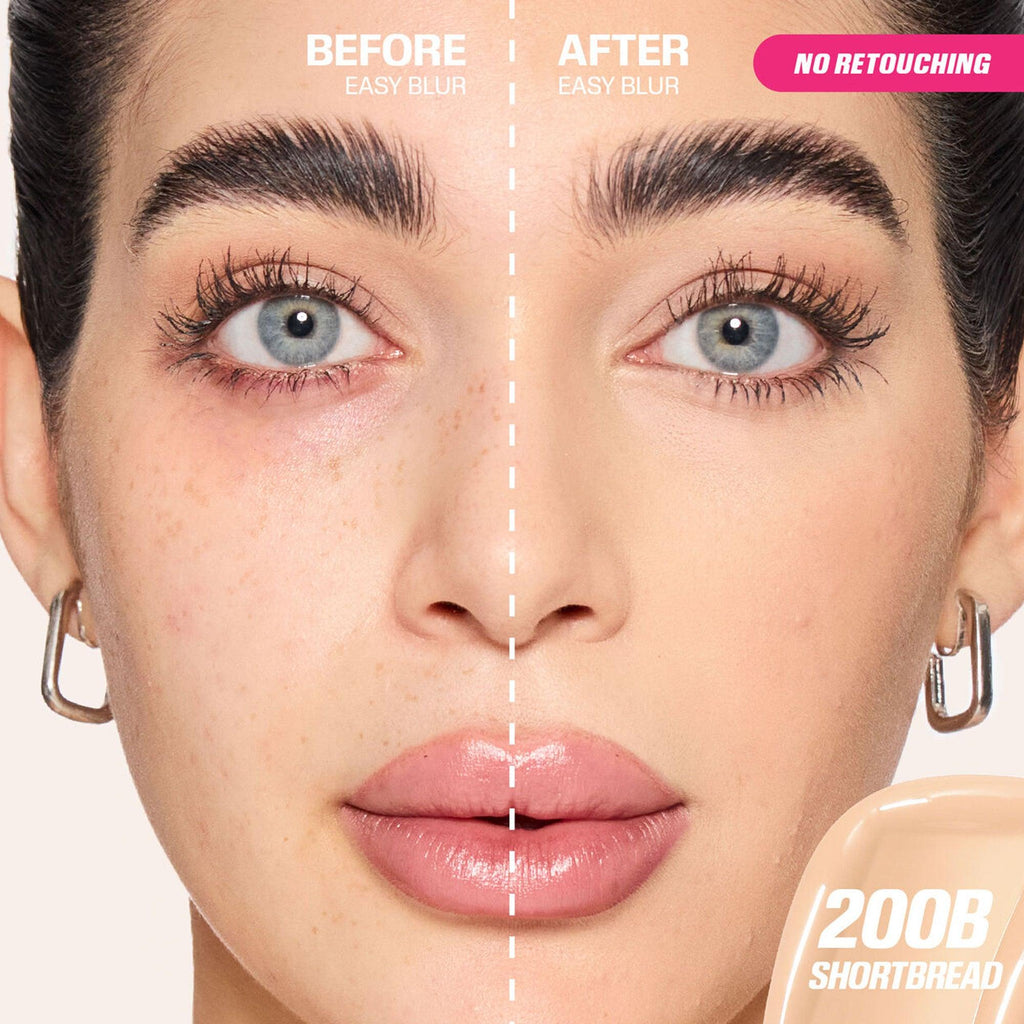 Huda Beauty Easy Blur Natural Airbrush Foundation 200B Shortbread 30ml before and after