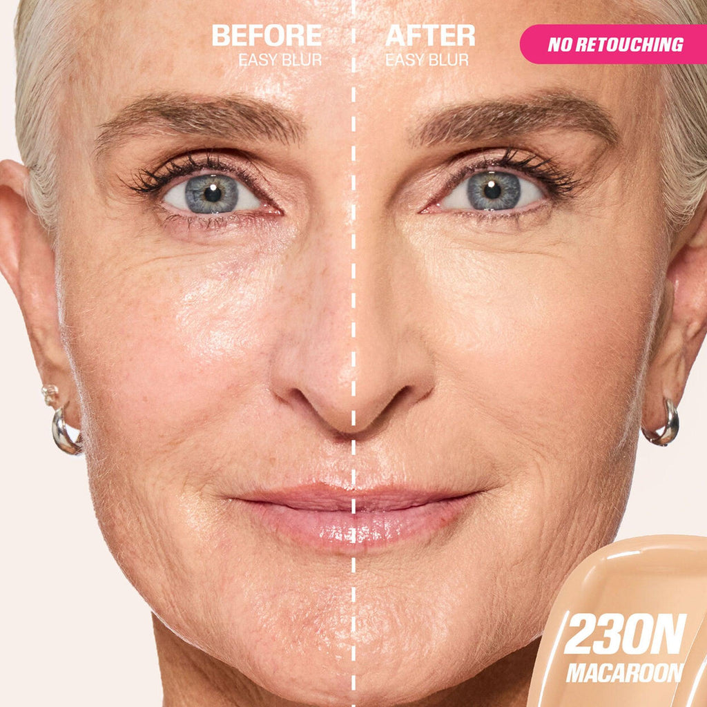 Huda Beauty Easy Blur Natural Airbrush Foundation 230N Macaron 30ml before and after
