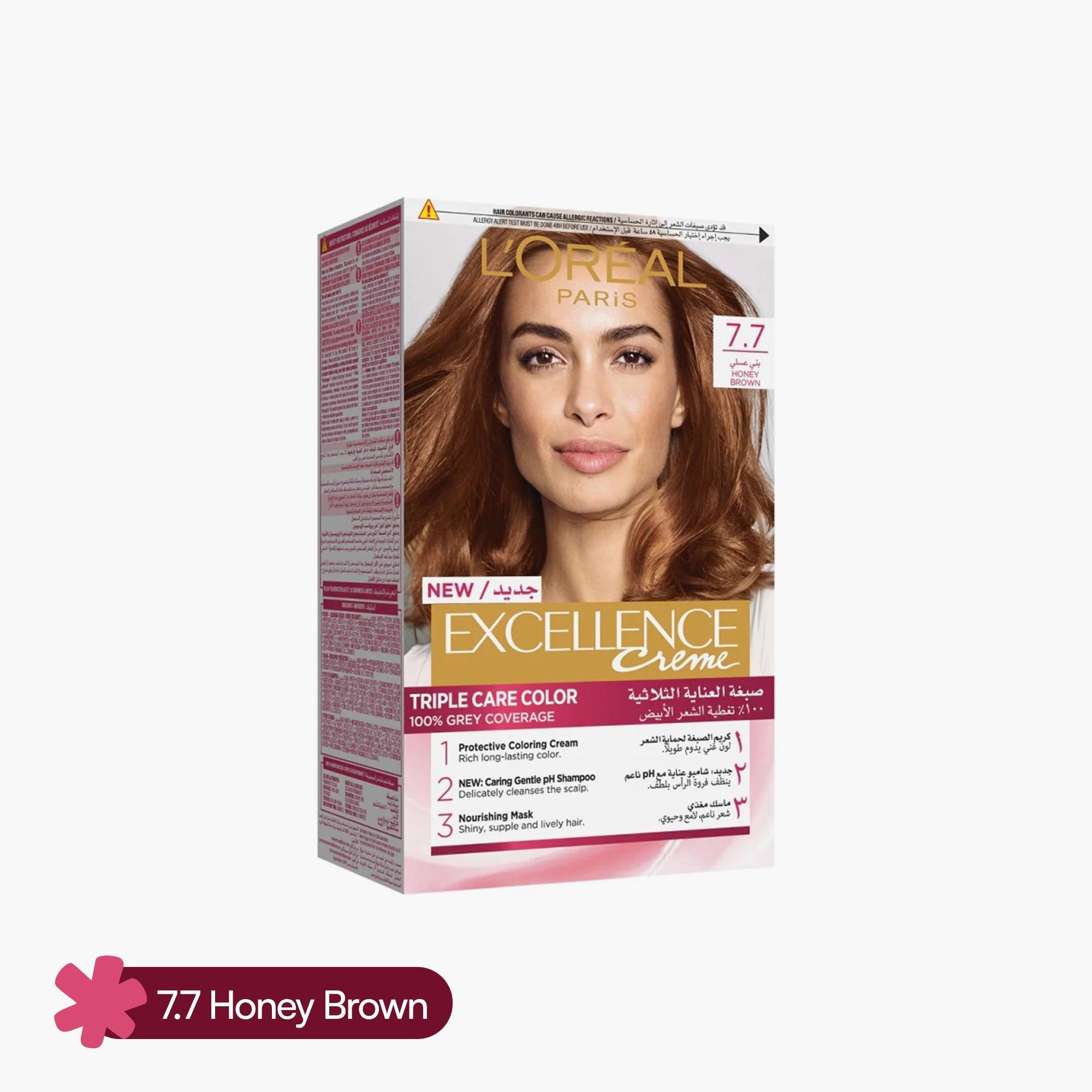 L'Oreal Paris Excellence Creme Coloration Triple Care Color 7.7 Honey Brown Box