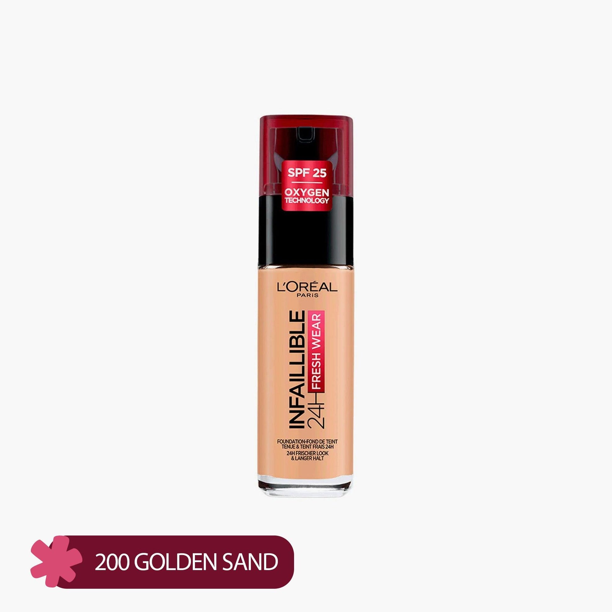 L'Oreal Paris Infallible 24 Hour Fresh Wear Foundation Lightweight 200 Golden Sand 30ml - TheSkinFit