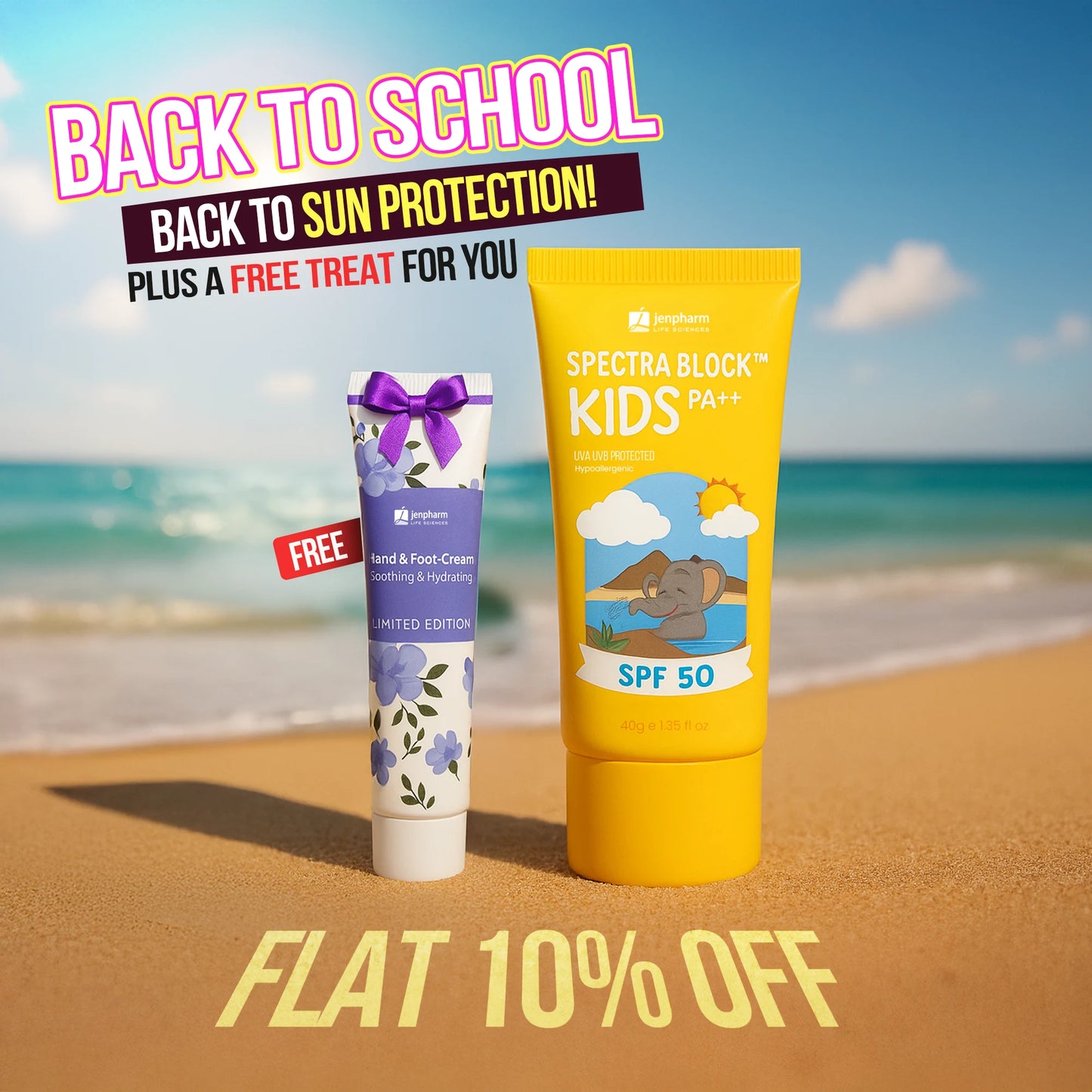 Jenpharm Spectra Block Kids Sunscreen SPF50 PA++ + Free Jenpharm Hand And Foot Cream