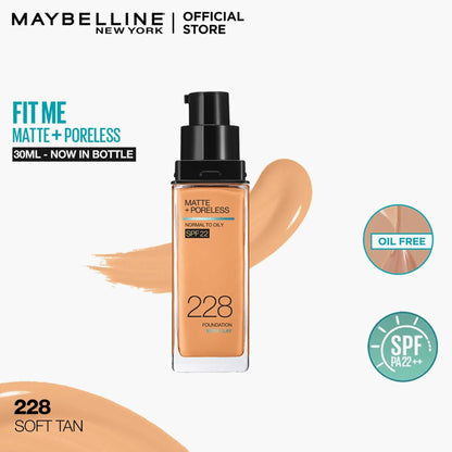 Maybelline New York Fit Me Matte+Poreless Liquid Foundation With Clay Normal to Oily SPF 22 228 Soft Tan 30ml
