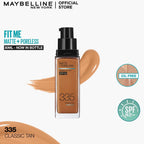Maybelline New York Fit Me Matte+Poreless Liquid Foundation With Clay Normal to Oily SPF 22 335 Classic Tan 30ml - TheSkinFit