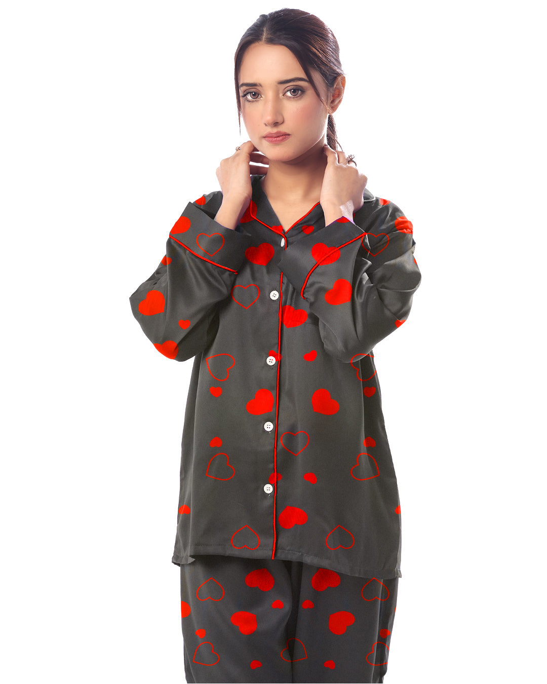 Sajiero Linen Pajama Suit with Scrunchie Royal Dusk