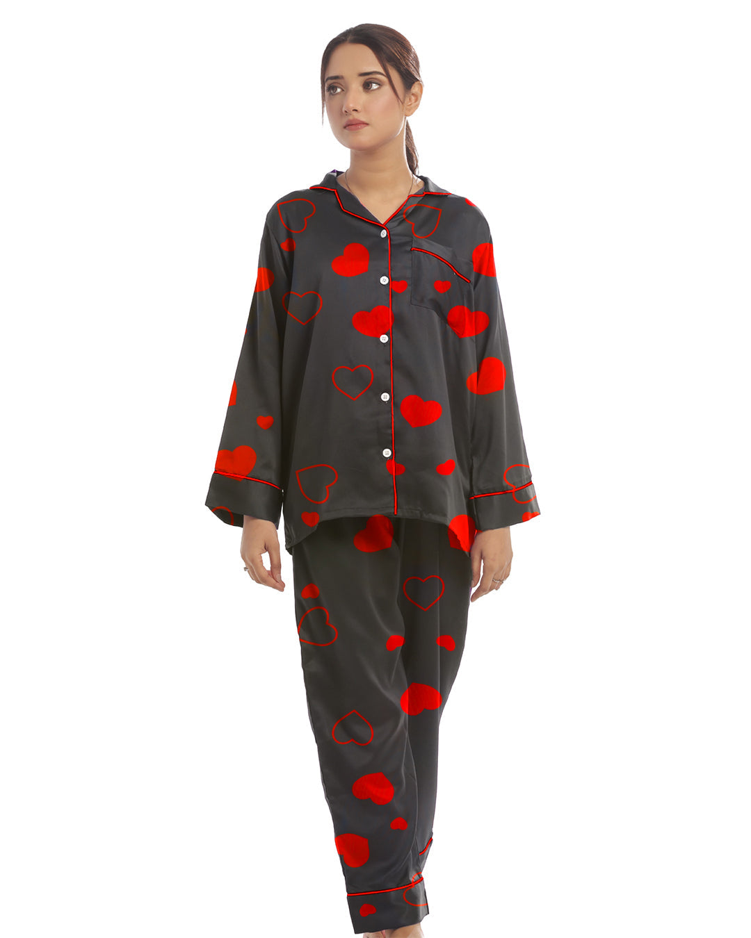 Sajiero Linen Pajama Suit with Scrunchie Royal Dusk