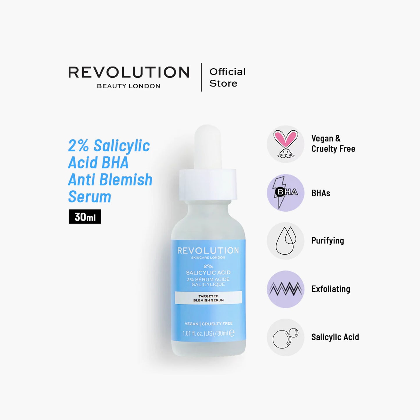 Revolution Skincare 2% Salicylic Acid BHA Anti Blemish Serum 30ml