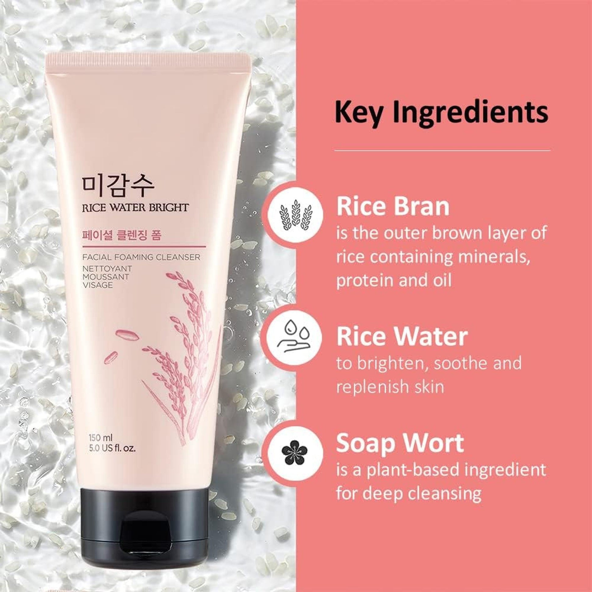 TheFaceShop Rice Water Bright Facial Foaming Cleanser 150ml - TheSkinFit