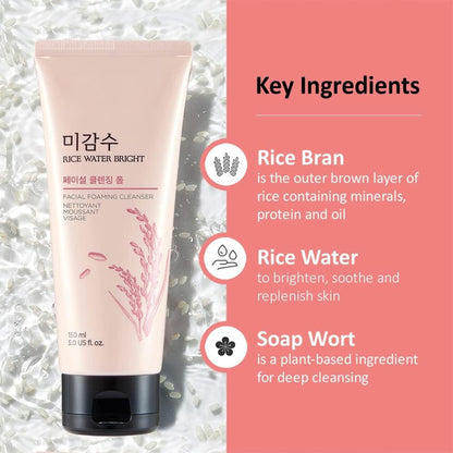 TheFaceShop Rice Water Bright Facial Foaming Cleanser 150ml - TheSkinFit