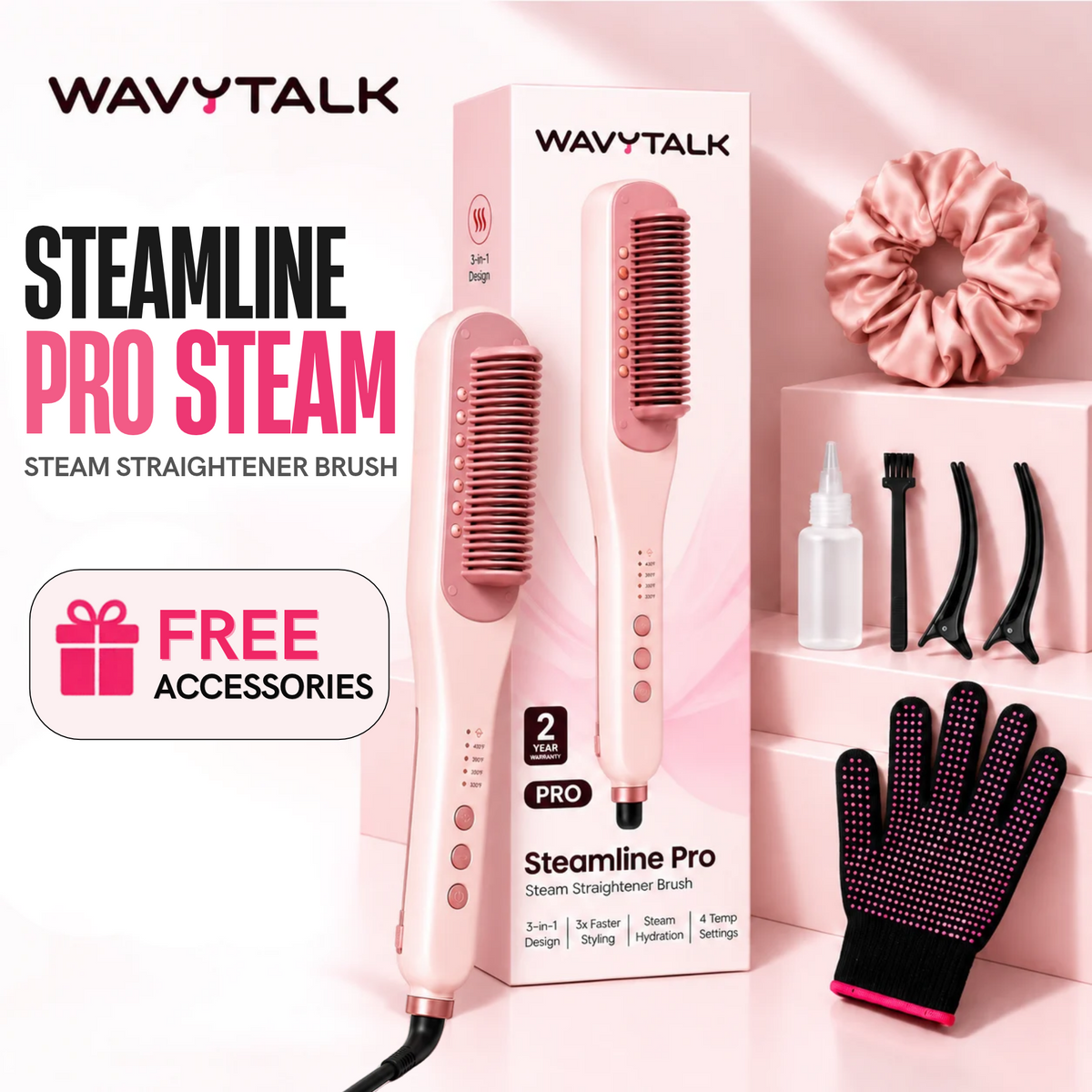 Wavytalk Steamline Pro Steam 3 in 1 Straightener Brush