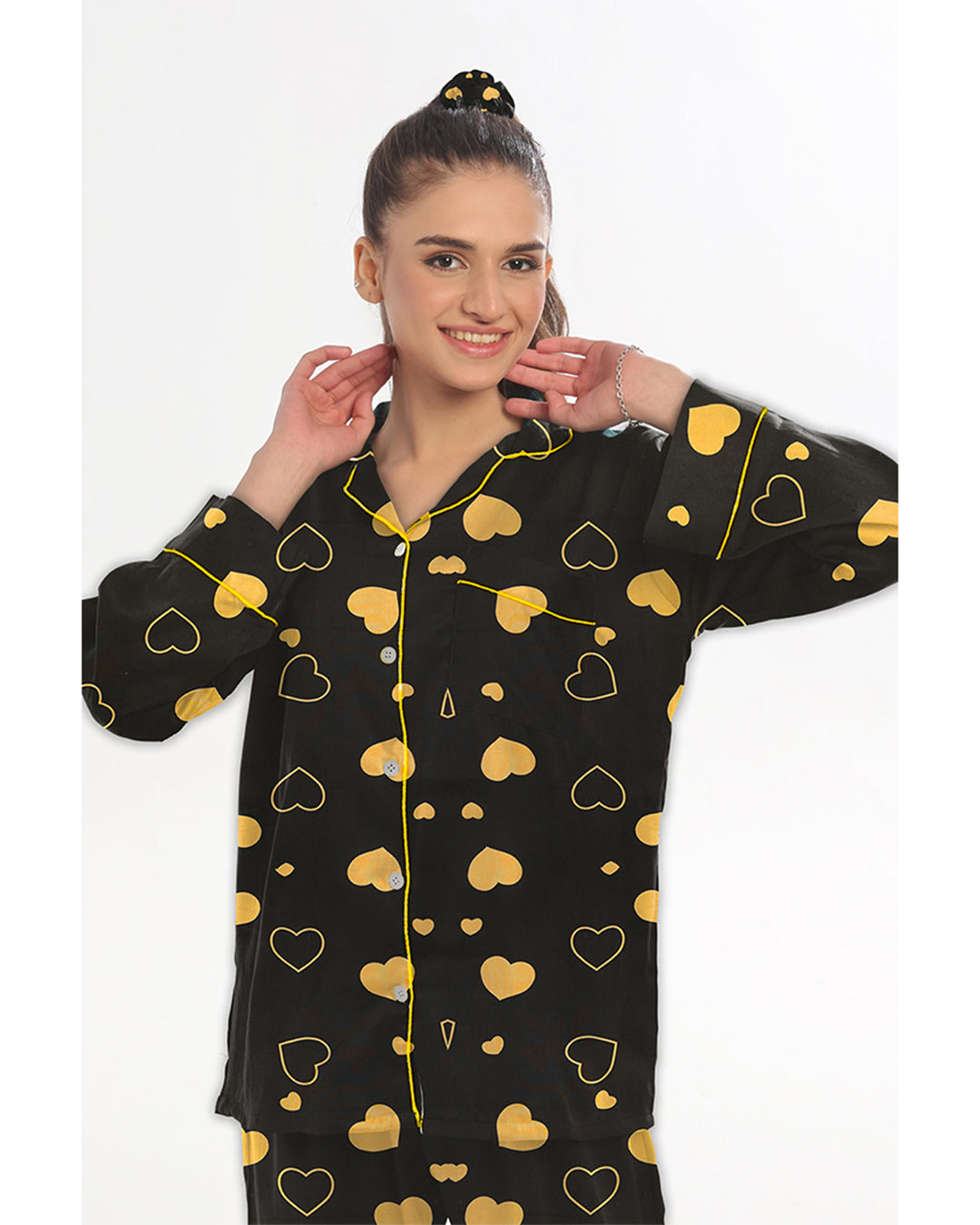 Sajiero Linen Pajama Suit with Scrunchie Royal Dusk